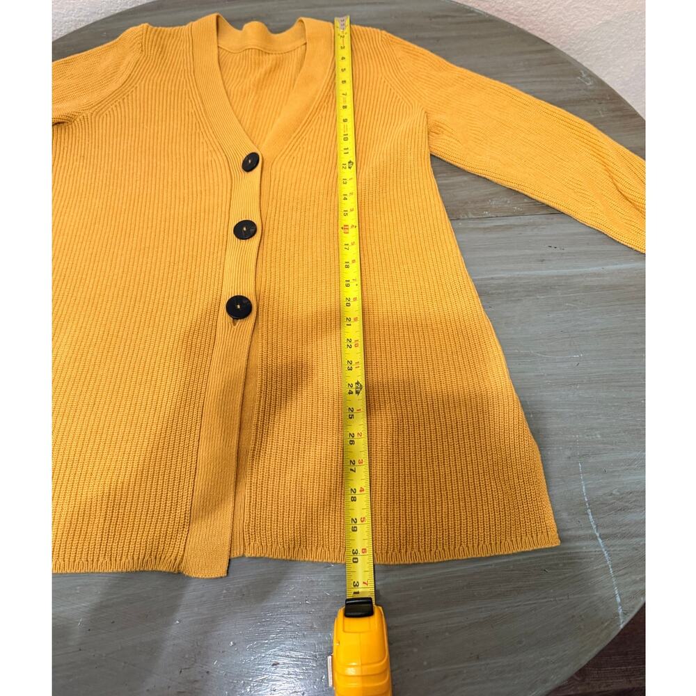 J. Jill Mustard Ribbed Cardigan Sweater | Statement Buttons | Cozy Layer - Picture 3 of 5